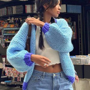 Princess Polly Lester Knit Cardigan in Blue Size XS / S $98